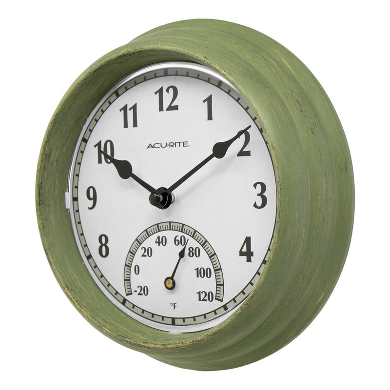AcuRite 02470 Rustic Green Outdoor Clock with Thermometer, 8.5" - Image 2